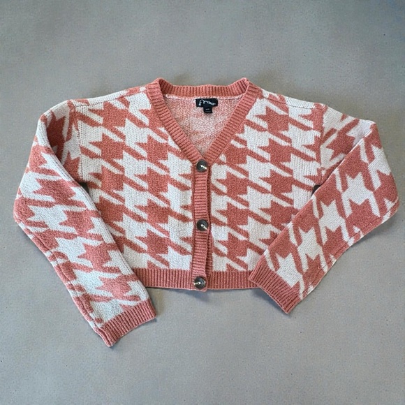 art class Other - Art Class Girls Houndstooth Coral And Cream Button Up Cardigan Cropped Girls 8